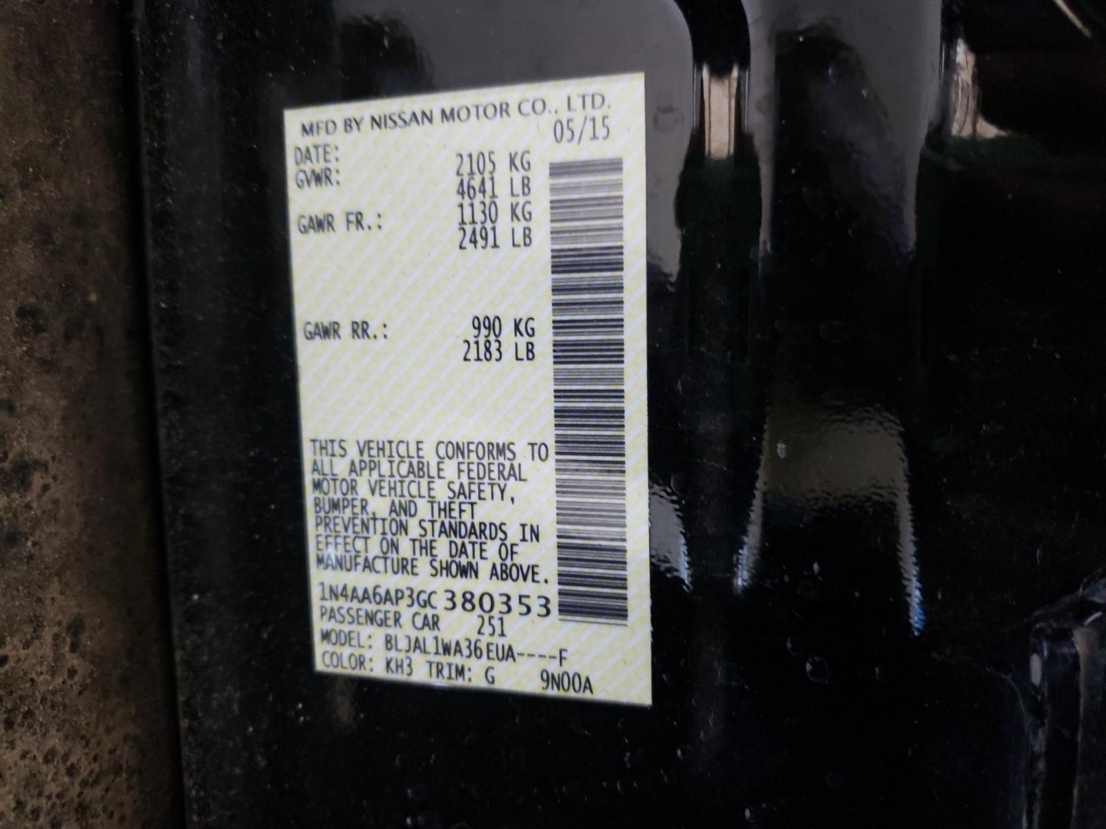 Photo 10 from auction – 2016 NISSAN MAXIMA 3.5 with VIN 1N4AA6AP3GC380353