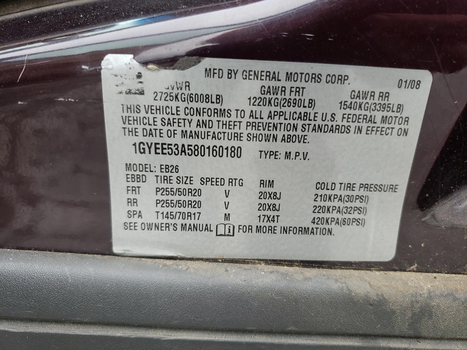 Photo 10 from auction – 2008 CADILLAC SRX with VIN 1GYEE53A580160180