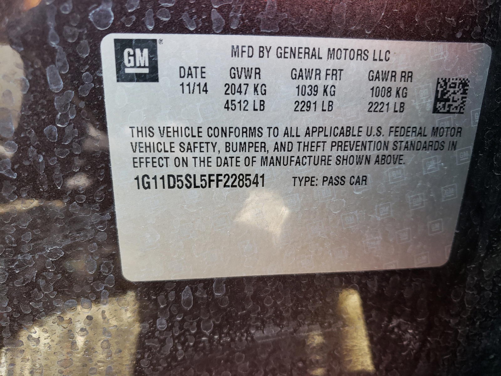 Photo 10 from auction – 2015 CHEVROLET MALIBU 2LT with VIN 1G11D5SL5FF228541