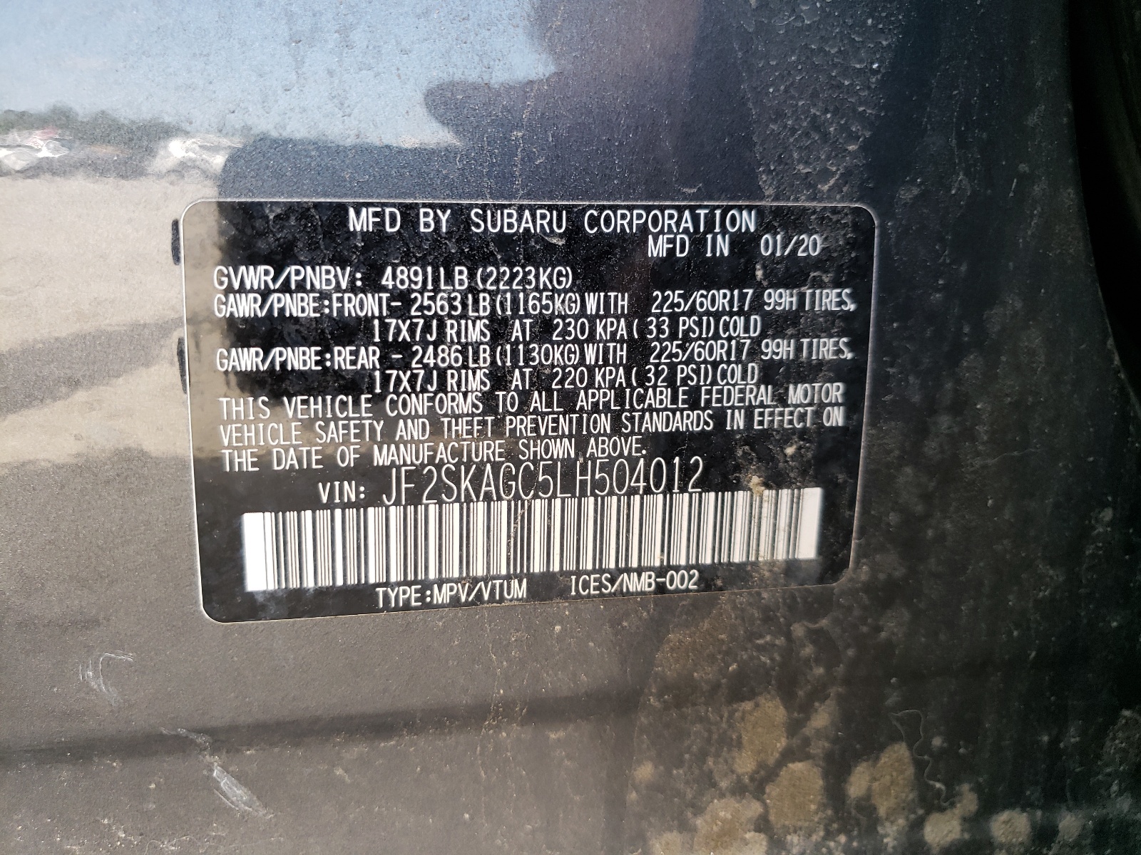 Photo 10 from auction – 2020 SUBARU FORESTER P with VIN JF2SKAGC5LH504012