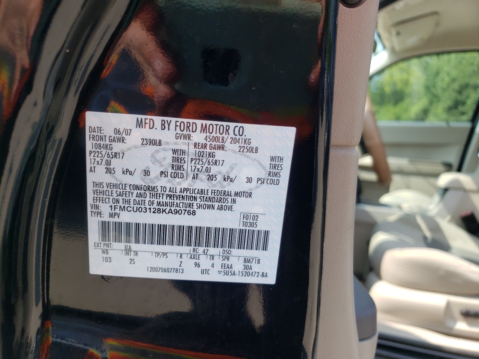 Photo 10 from auction – 2008 FORD ESCAPE XLT with VIN 1FMCU03128KA90768