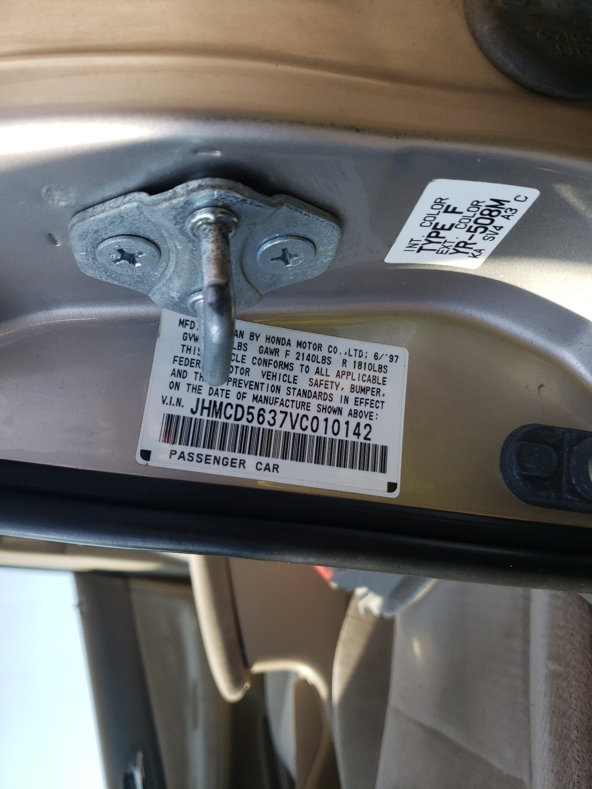 Photo 10 from auction – 1997 HONDA ACCORD LX with VIN JHMCD5637VC010142