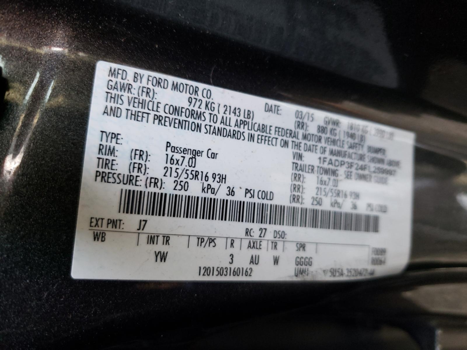 Photo 10 from auction – 2015 FORD FOCUS SE with VIN 1FADP3F24FL259997