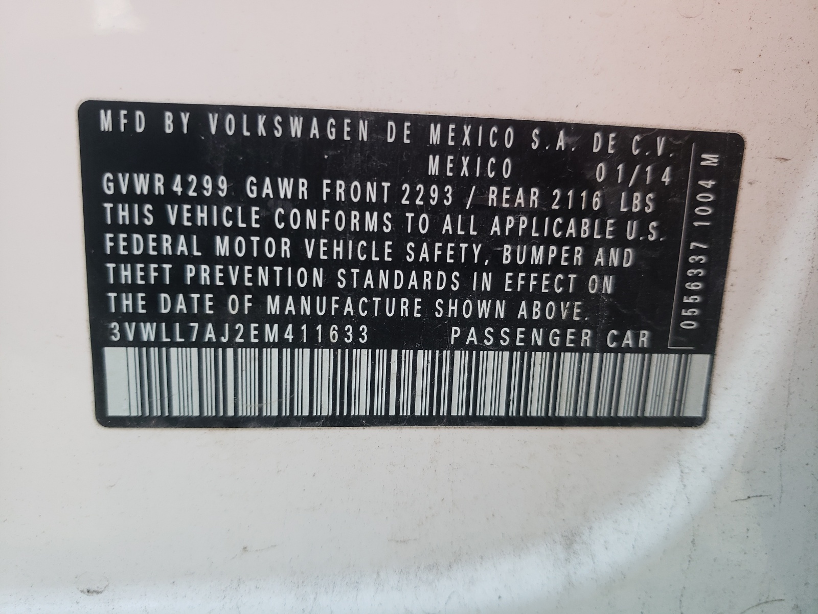 Photo 10 from auction – 2014 VOLKSWAGEN JETTA TDI with VIN 3VWLL7AJ2EM411633