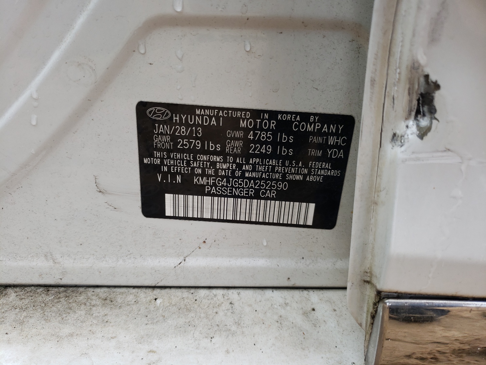 Photo 10 from auction – 2013 HYUNDAI AZERA with VIN KMHFG4JG5DA252590