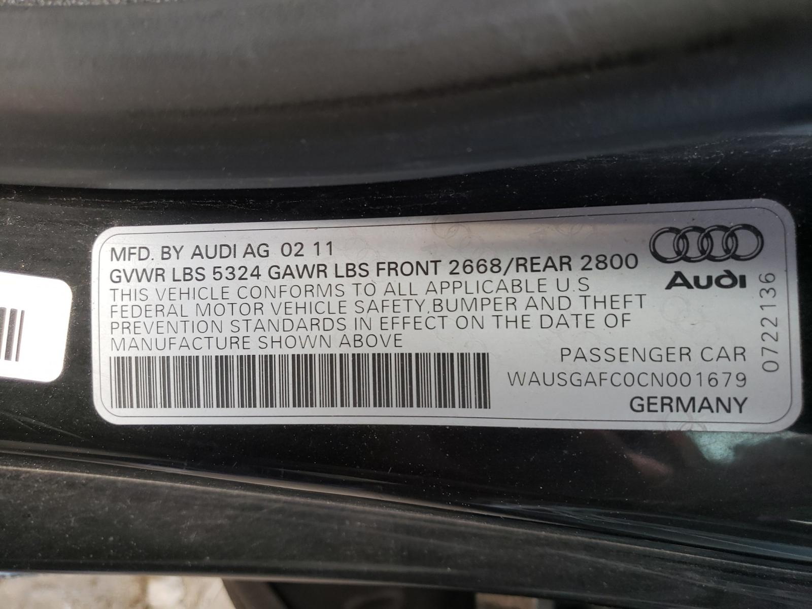 Photo 10 from auction – 2012 AUDI A7 PRESTIG with VIN WAUSGAFC0CN001679
