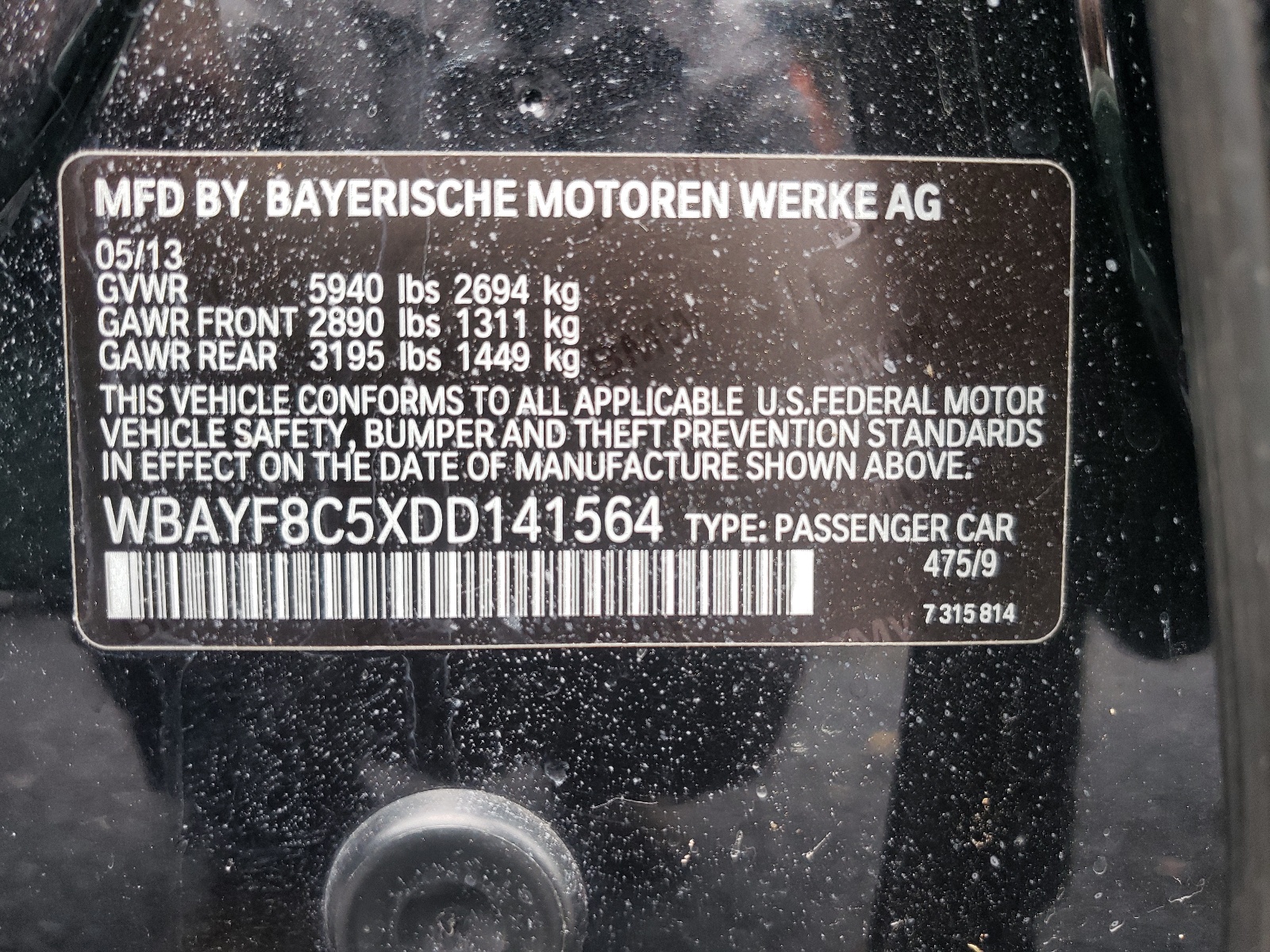 Photo 10 from auction – 2013 BMW 750 LXI with VIN WBAYF8C5XDD141564