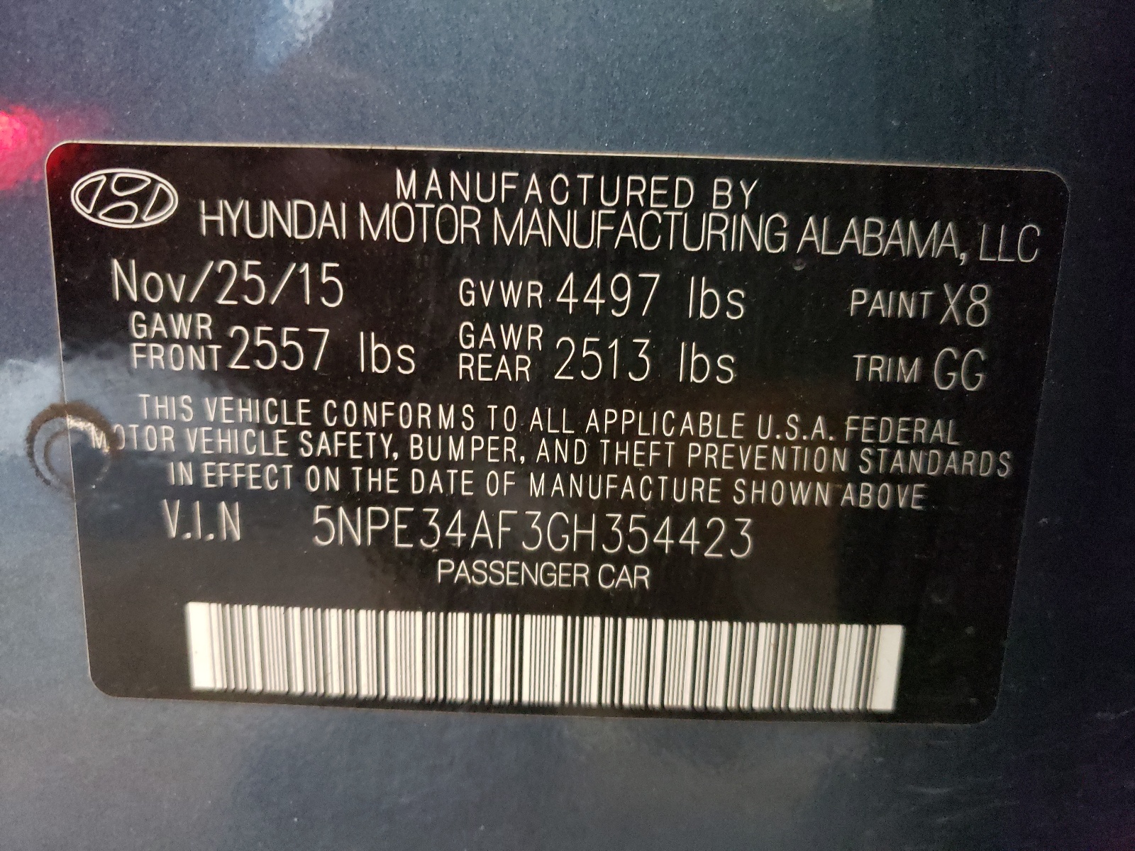 Photo 10 from auction – 2016 HYUNDAI SONATA SPO with VIN 5NPE34AF3GH354423
