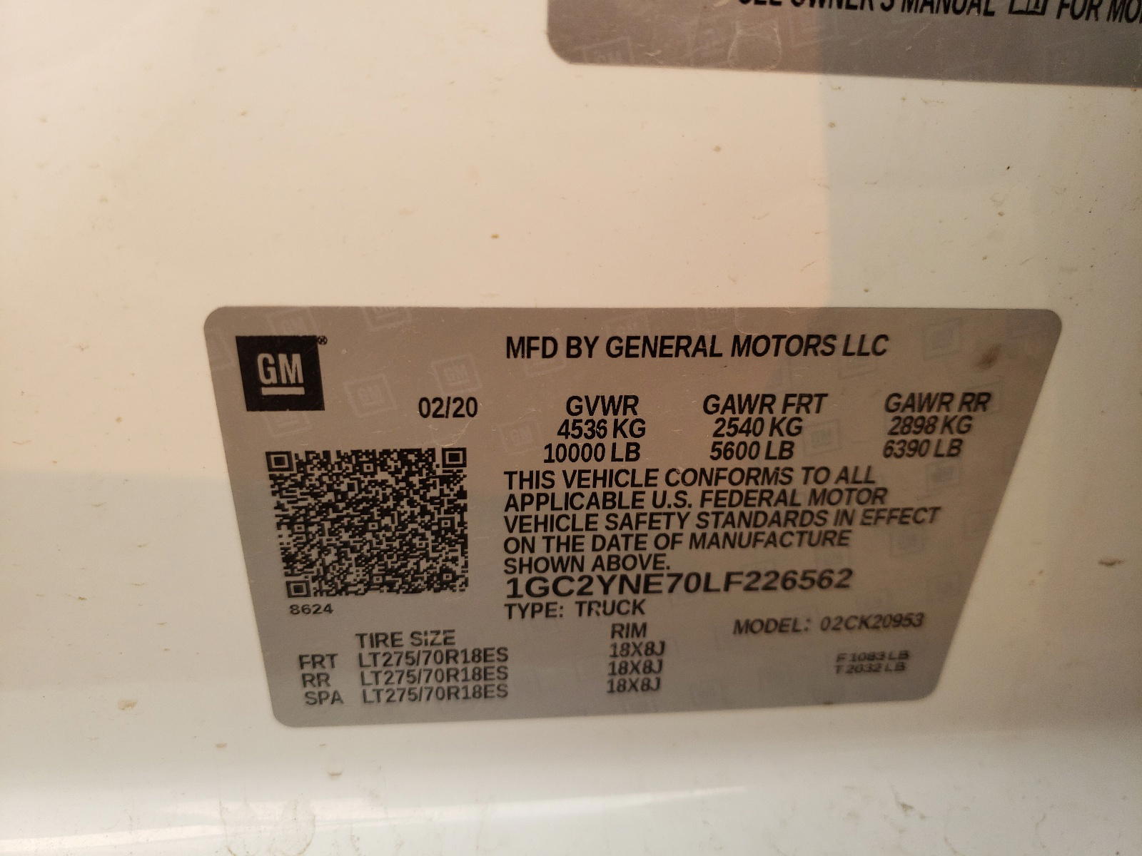 Photo 10 from auction – 2020 CHEVROLET SILVERADO with VIN 1GC2YNE70LF226562