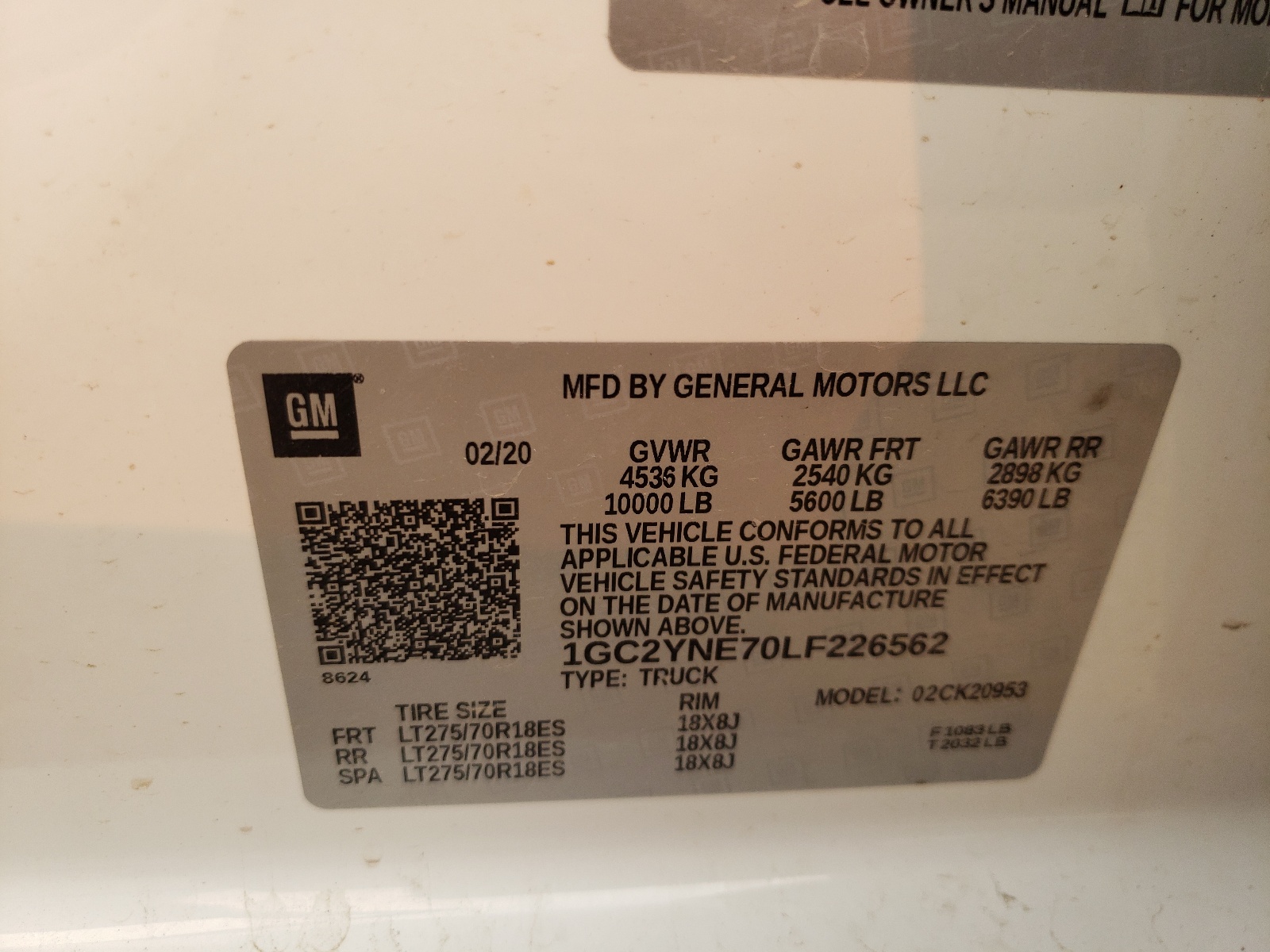 Zdjęcie 10 z aukcji – 2020 CHEVROLET SILVERADO z VIN 1GC2YNE70LF226562