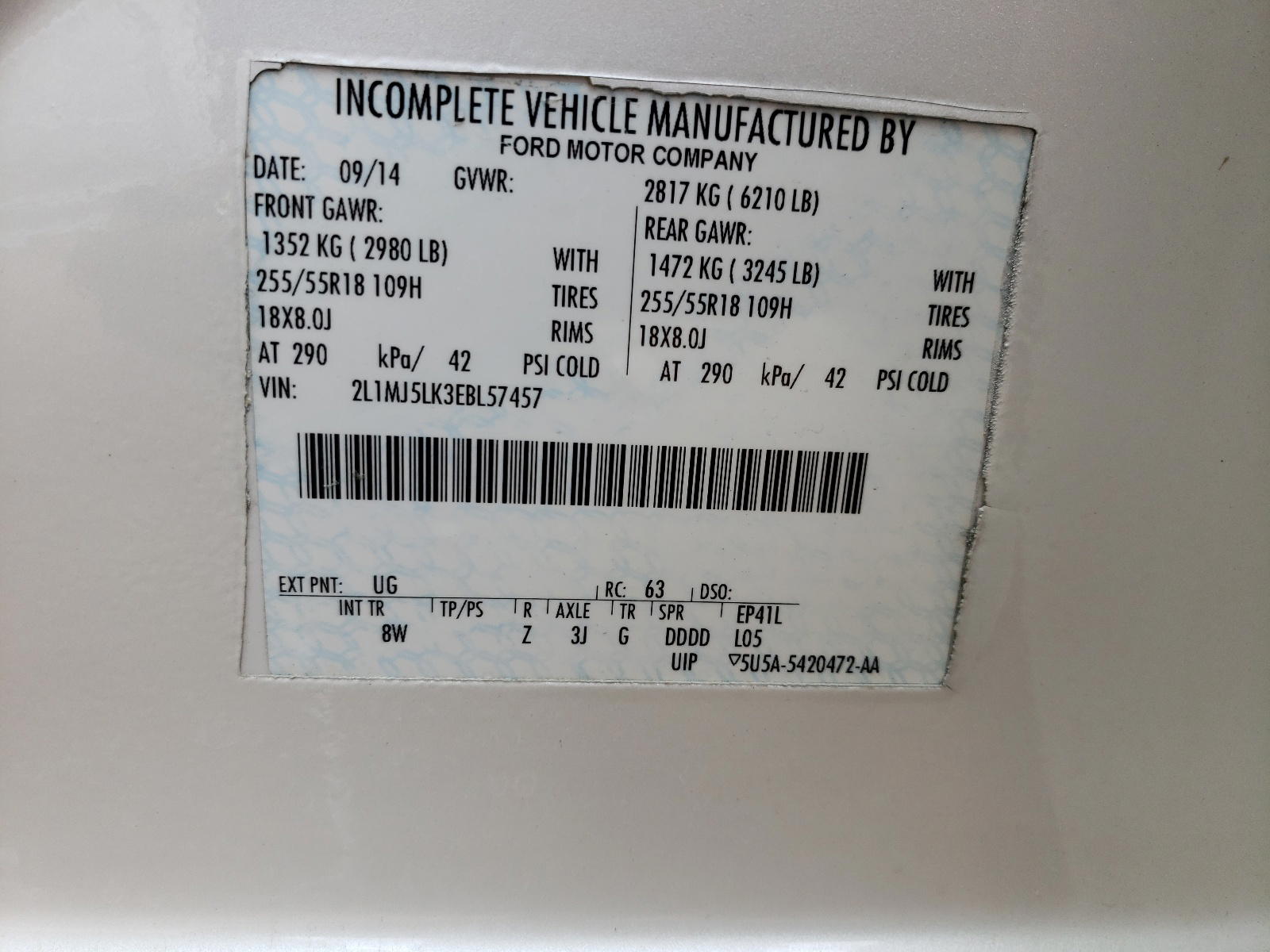 Photo 10 from auction – 2014 LINCOLN MKT with VIN 2L1MJ5LK3EBL57457