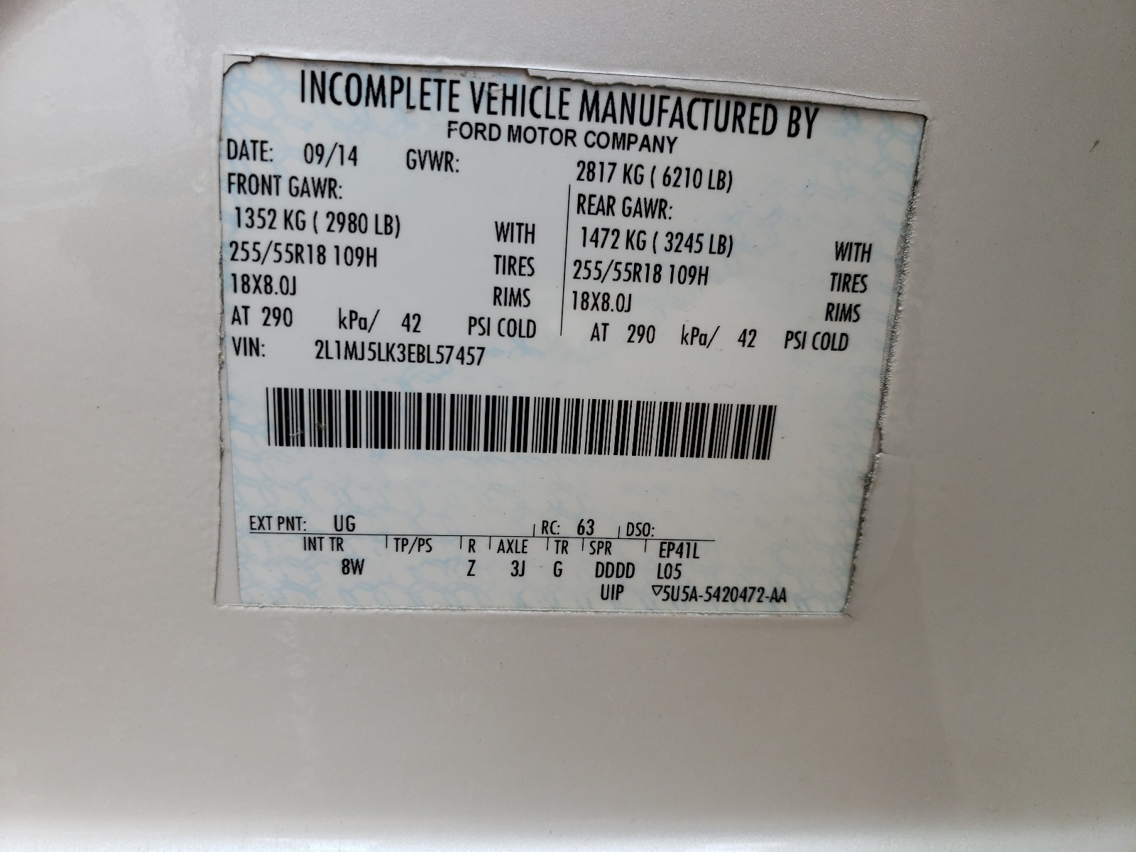 Zdjęcie 10 z aukcji – 2014 LINCOLN MKT z VIN 2L1MJ5LK3EBL57457