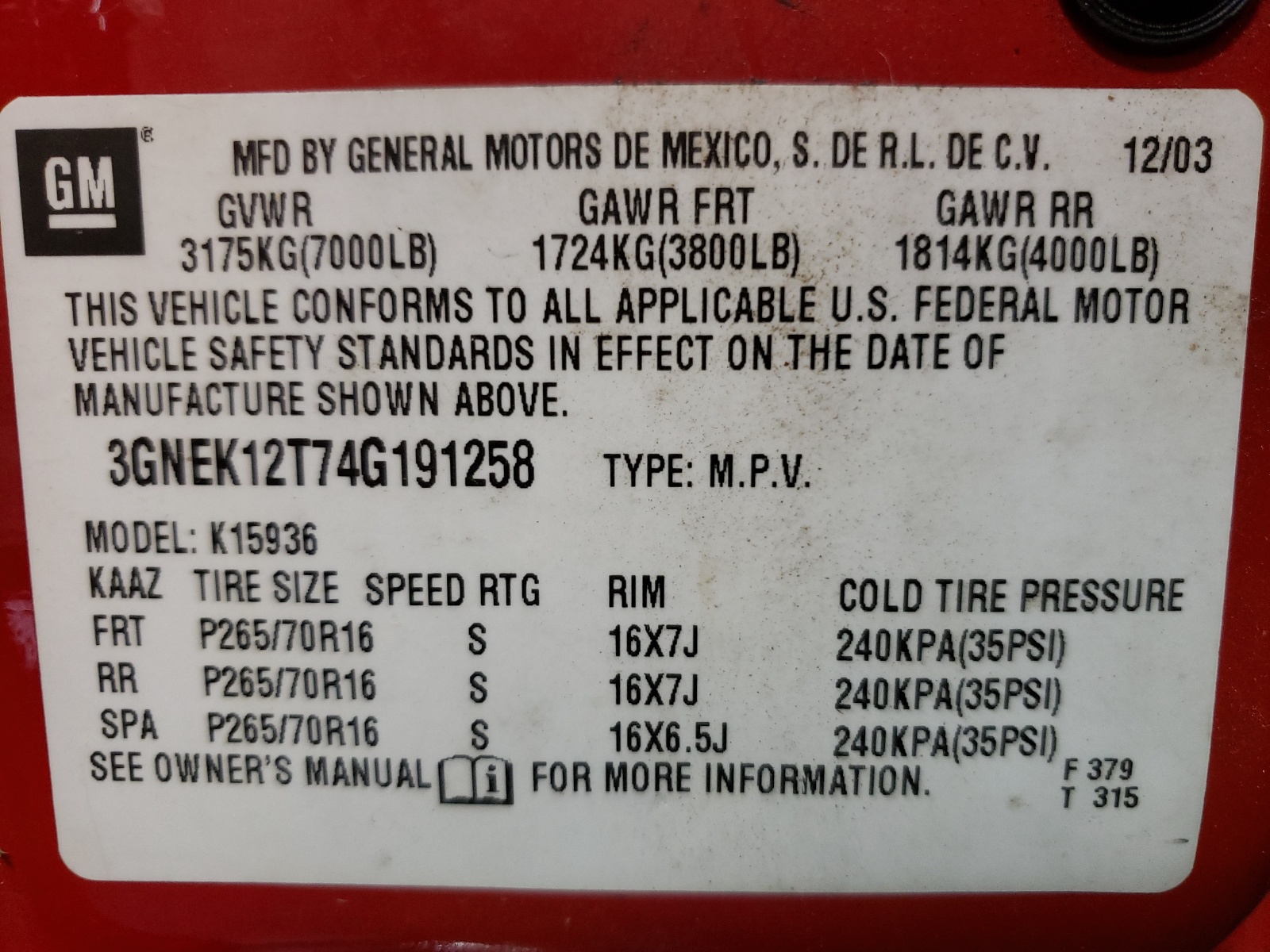 Photo 10 from auction – 2004 CHEVROLET AVALANCHE with VIN 3GNEK12T74G191258