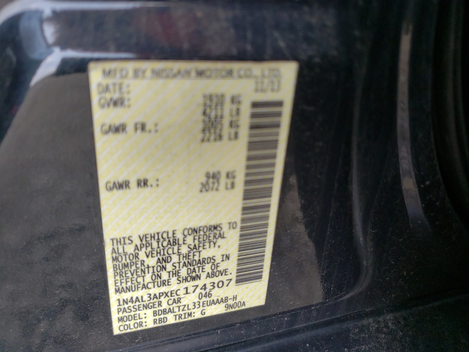 Photo 10 from auction – 2014 NISSAN ALTIMA 2.5 with VIN 1N4AL3APXEC174307