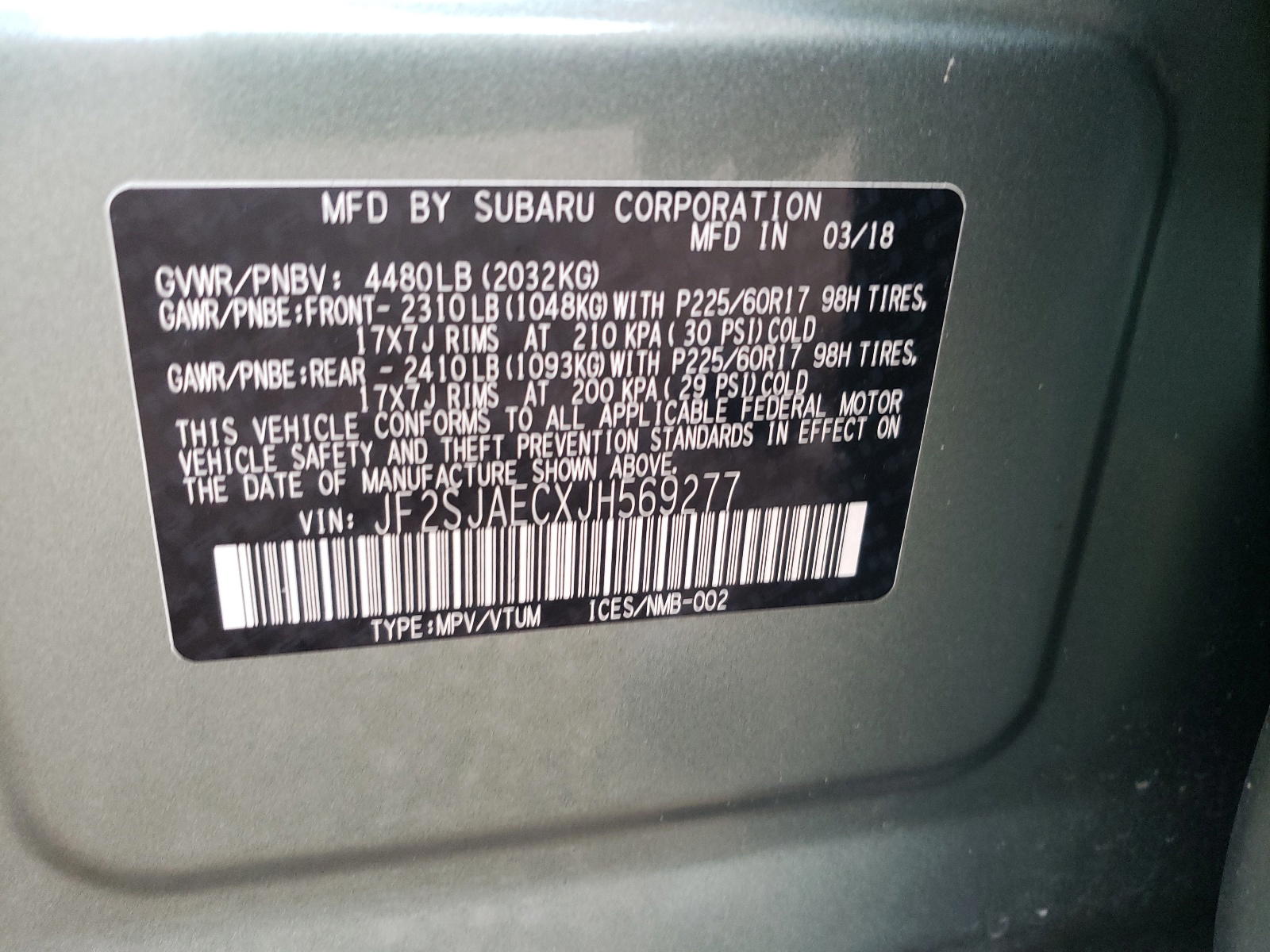 Photo 10 from auction – 2018 SUBARU FORESTER with VIN JF2SJAECXJH569277