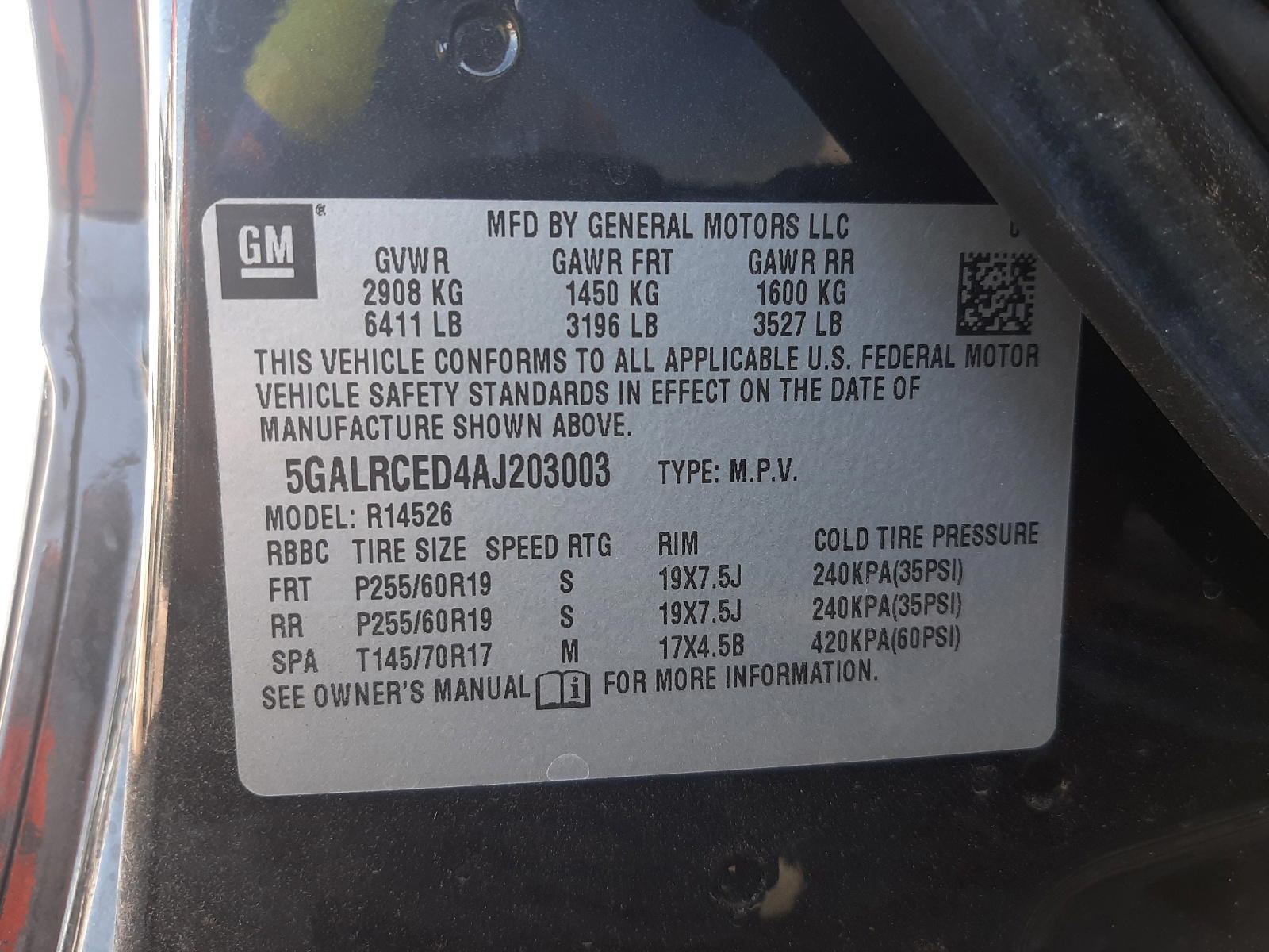 Photo 10 from auction – 2010 BUICK ENCLAVE CX with VIN 5GALRCED4AJ203003