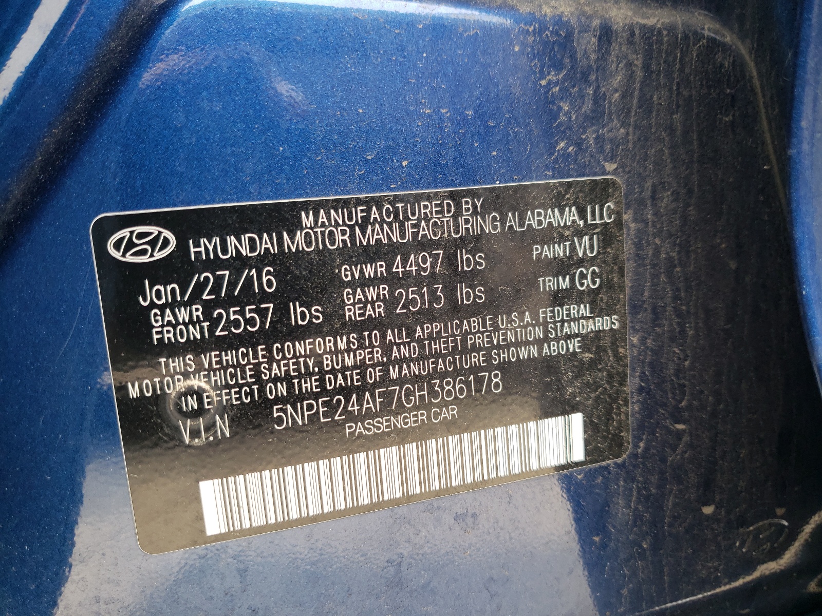 Photo 10 from auction – 2016 HYUNDAI SONATA SE with VIN 5NPE24AF7GH386178