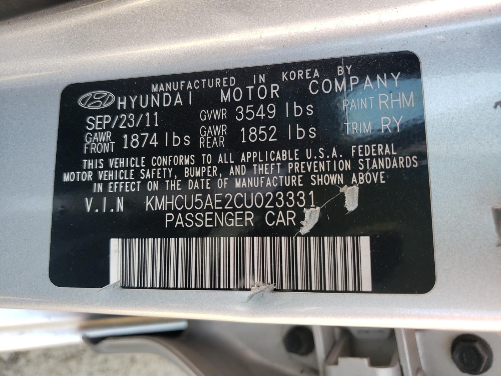 Photo 10 from auction – 2012 HYUNDAI ACCENT GLS with VIN KMHCU5AE2CU012331