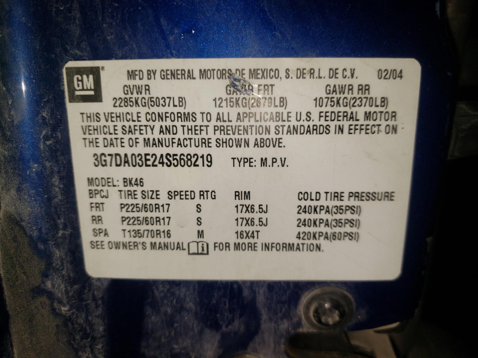 Photo 10 from auction – 2004 PONTIAC AZTEK with VIN 3G7DA03E24S568219