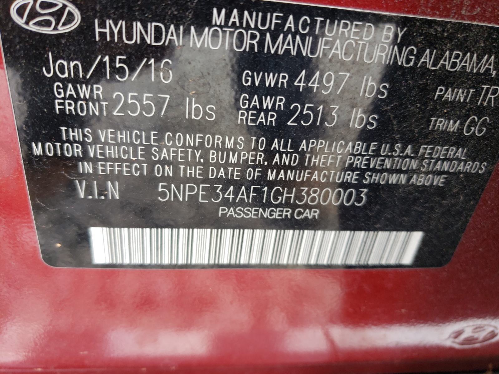 Photo 10 from auction – 2016 HYUNDAI SONATA SPO with VIN 5NPE34AF1GH380003