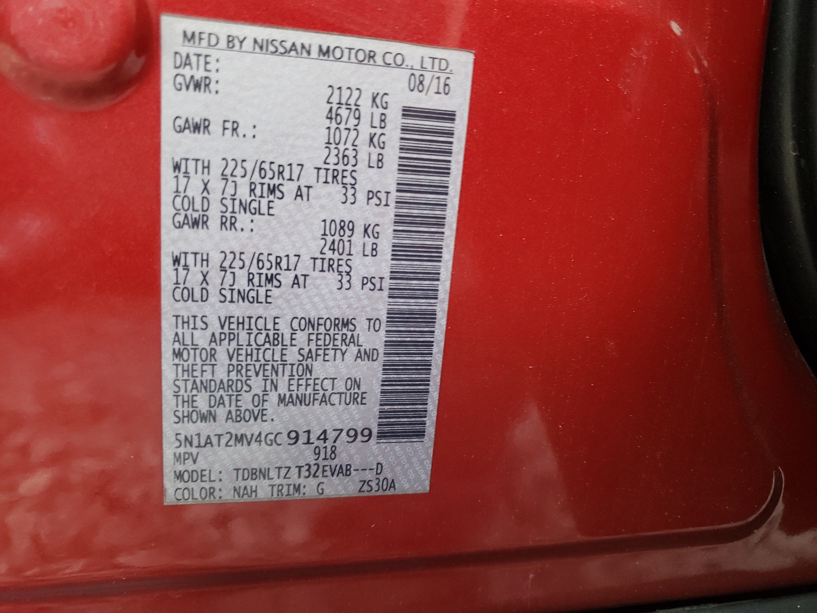 Photo 10 from auction – 2016 NISSAN ROGUE S with VIN 5N1AT2MV4GC914799