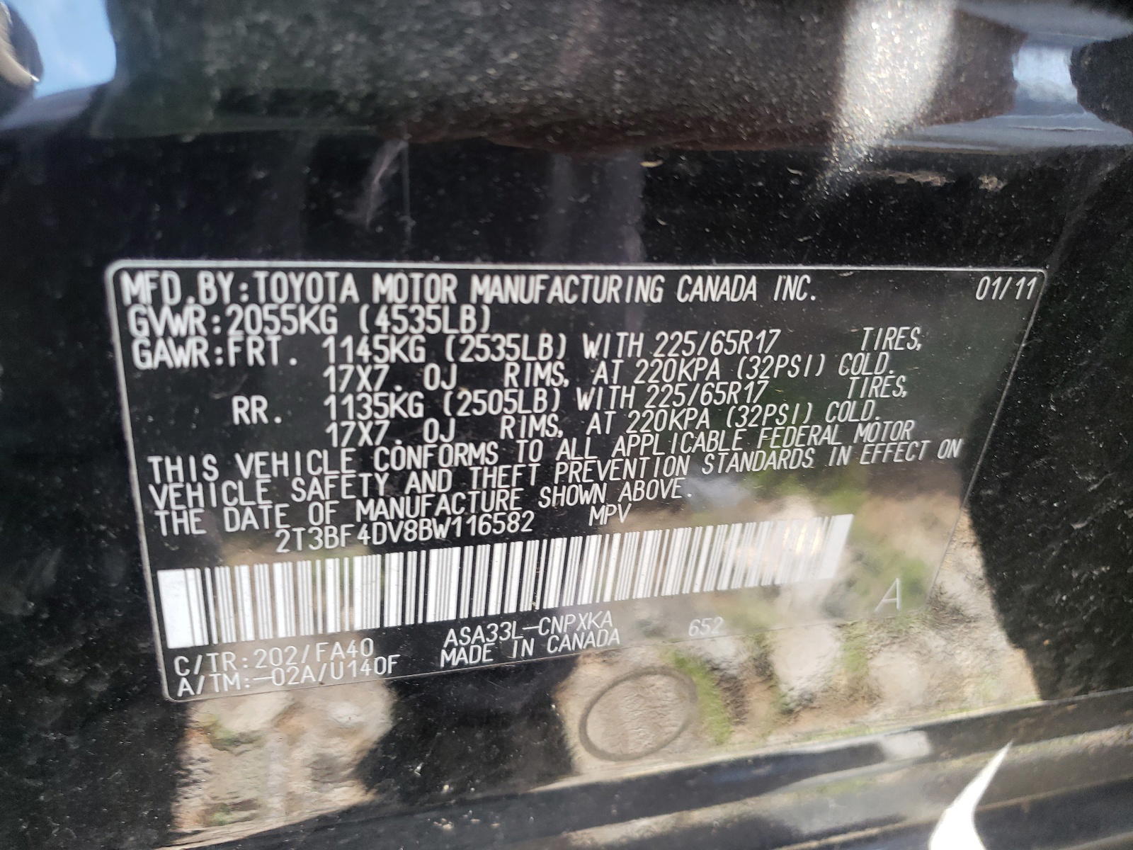 Photo 10 from auction – 2011 TOYOTA RAV4 with VIN 2T3BF4DV8BW116582