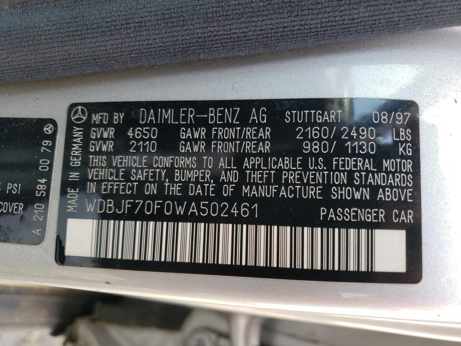 Photo 10 from auction – 1998 MERCEDES-BENZ E 430 with VIN WDBJF70F0WA502461