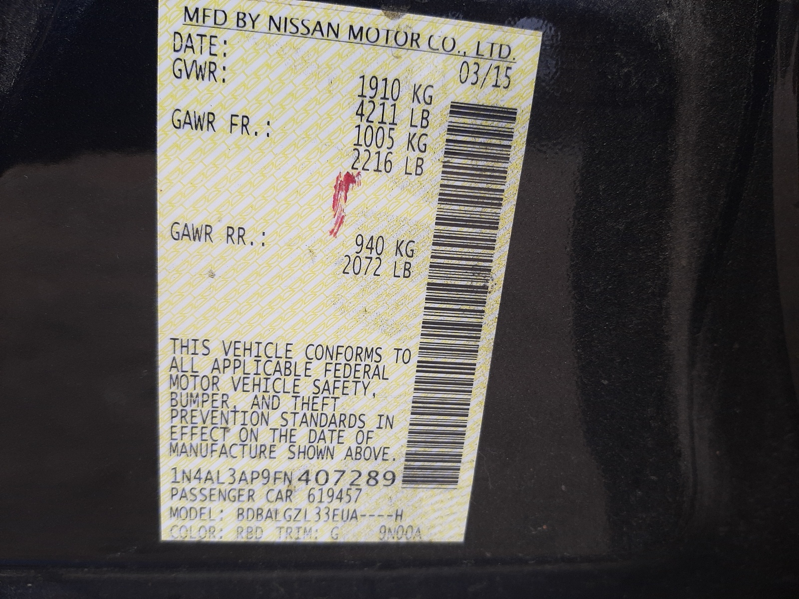 Photo 10 from auction – 2015 NISSAN ALTIMA 2.5 with VIN 1N4AL3AP9FN407289
