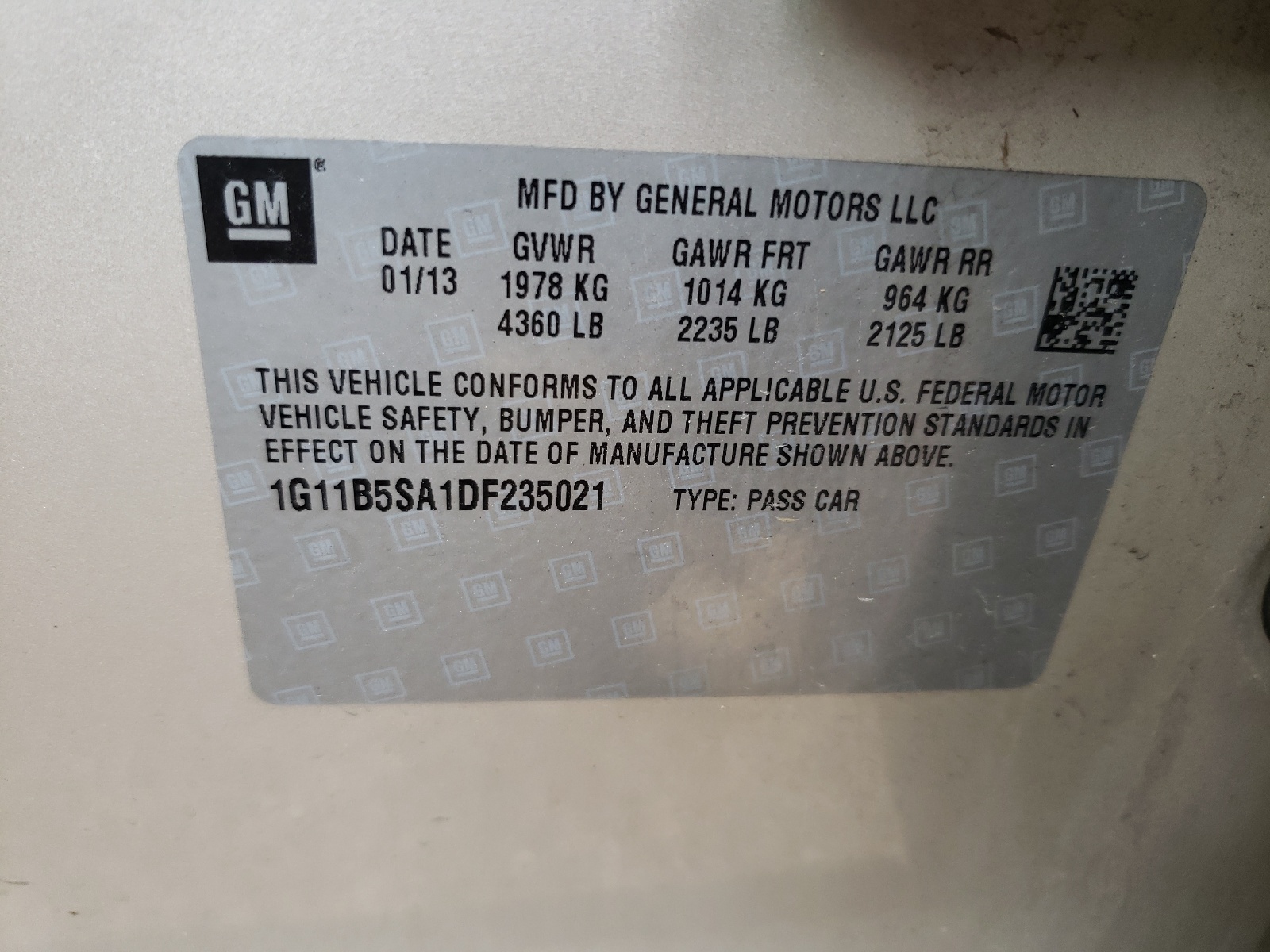 Photo 10 from auction – 2013 CHEVROLET MALIBU LS with VIN 1G11B5SA1DF235021