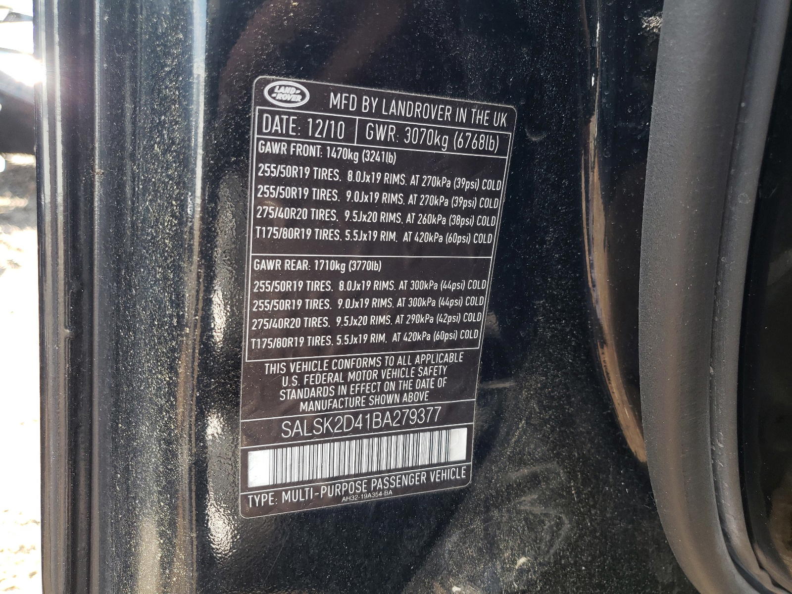 Photo 10 from auction – 2011 LAND ROVER RANGE ROVE with VIN SALSK2D41BA279377