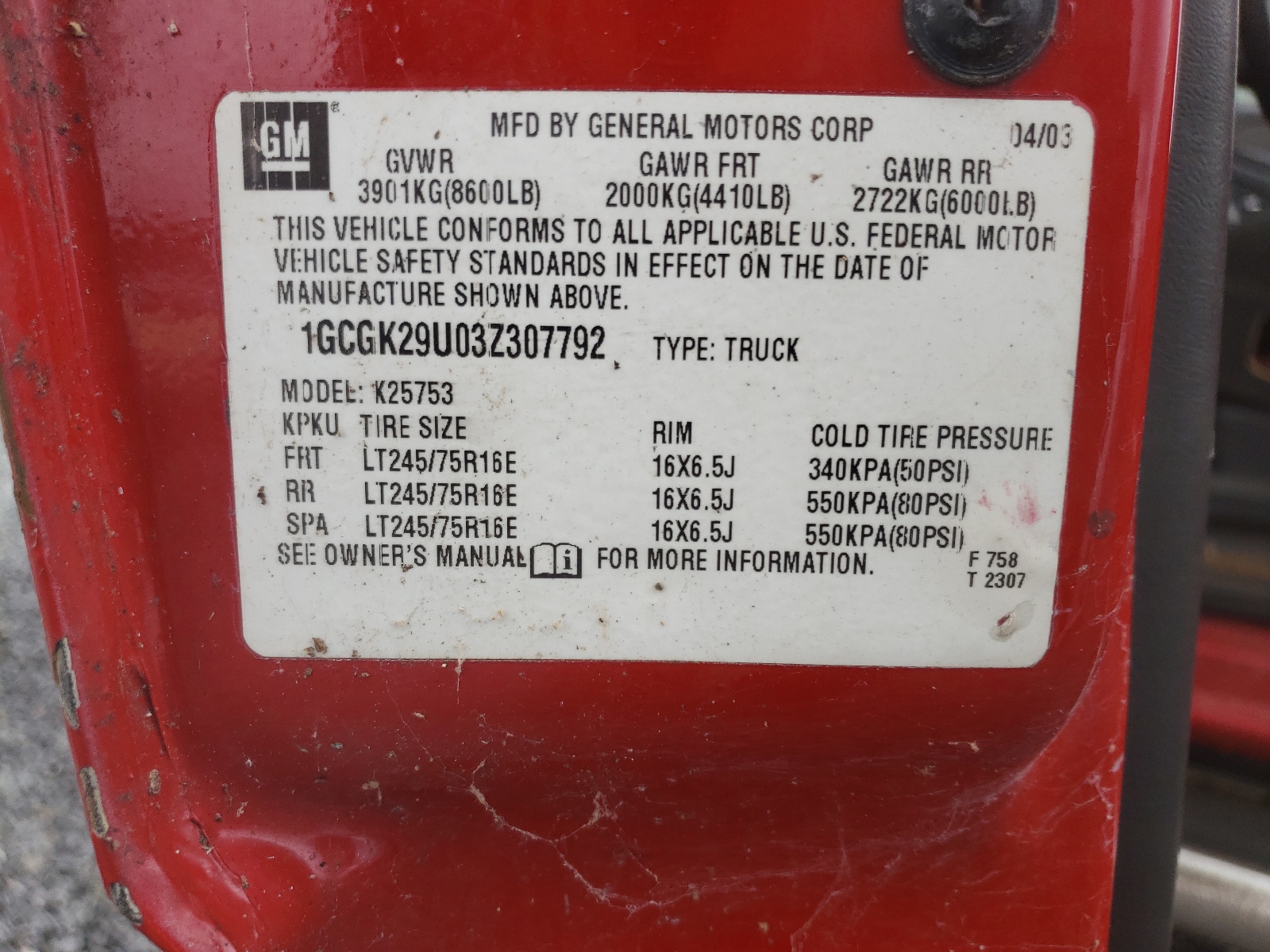 Photo 10 from auction – 2003 CHEVROLET SILVERADO with VIN 1GCGK29U03Z307792