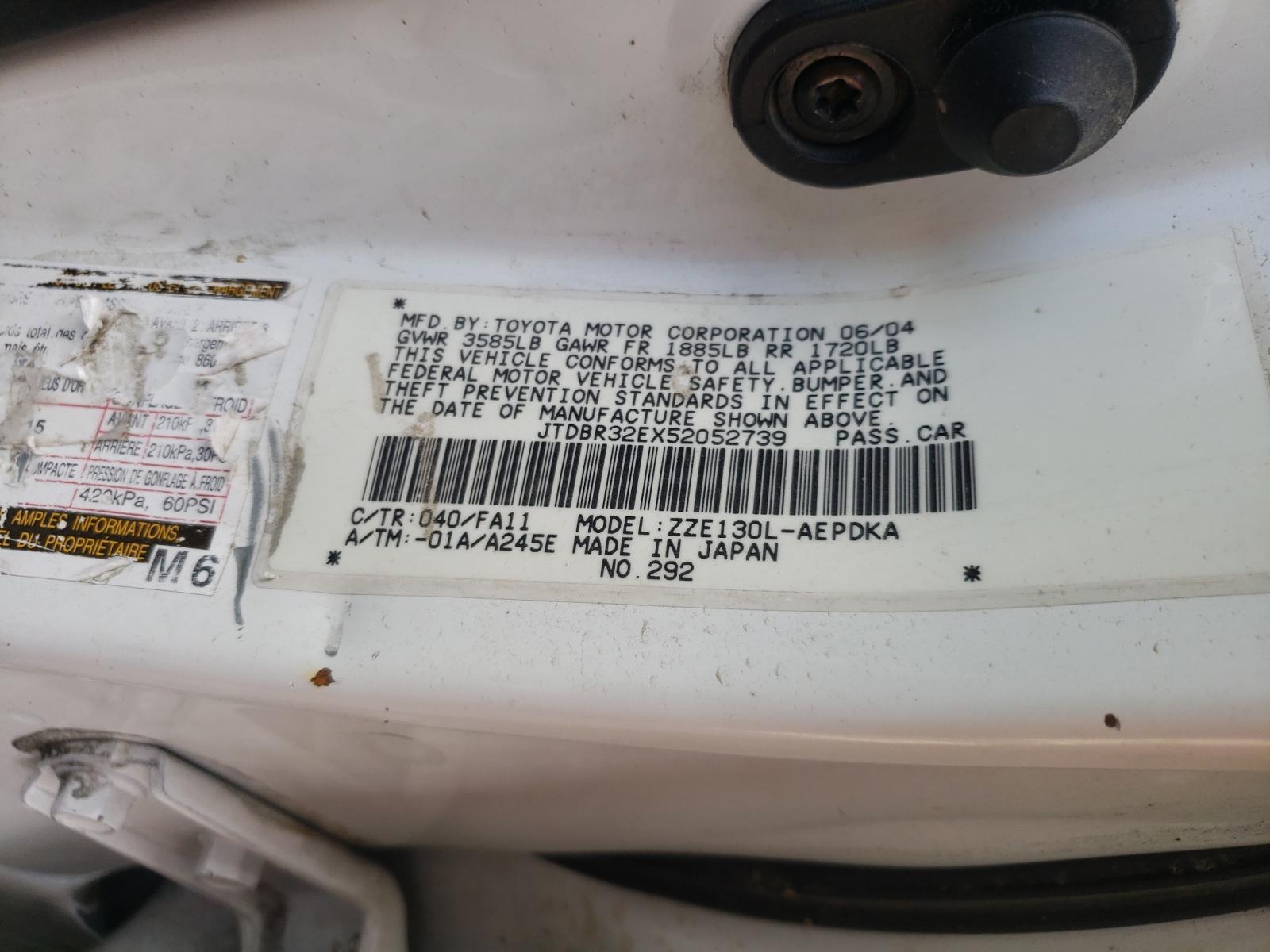 Photo 10 from auction – 2005 TOYOTA COROLLA CE with VIN JTDBR32EX52052739