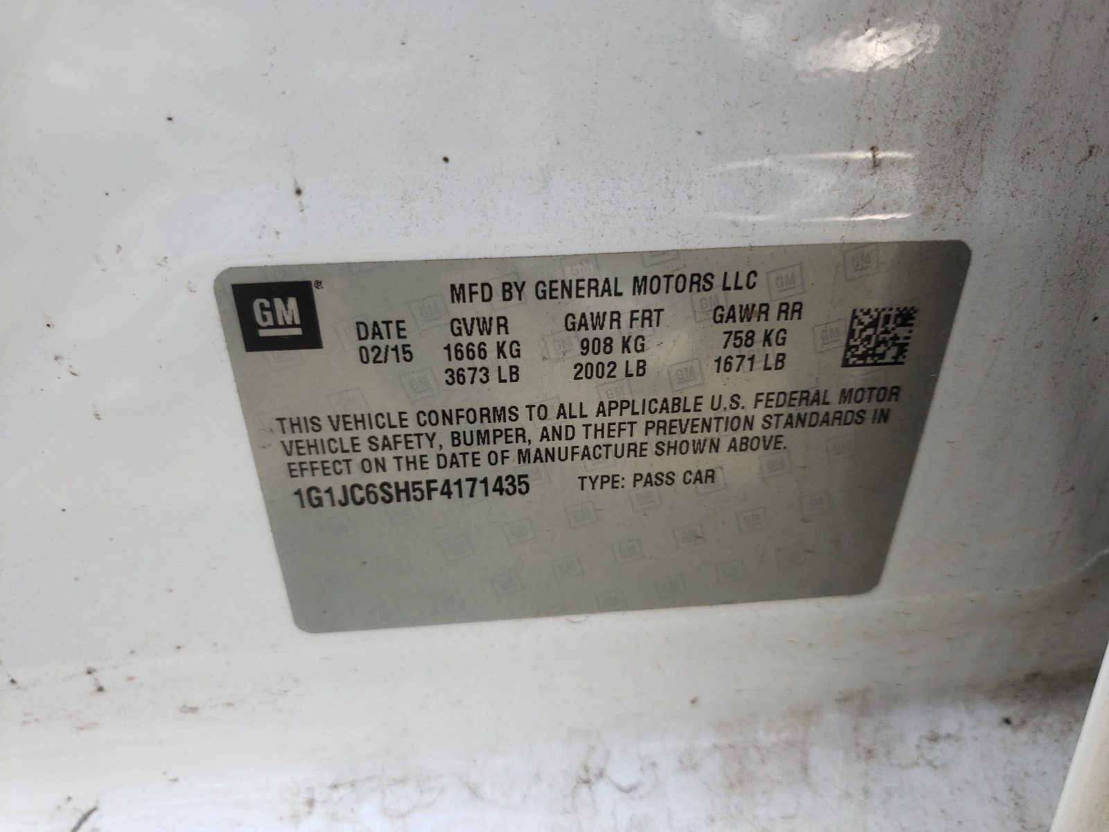 Photo 10 from auction – 2015 CHEVROLET SONIC LT with VIN 1G1JC6SH5F4171435