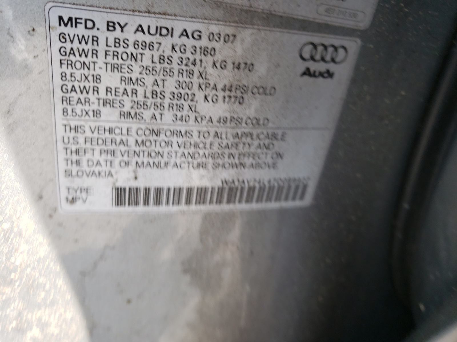 Photo 10 from auction – 2007 AUDI Q7 4.2 QUA with VIN WA1AV74L47D089927