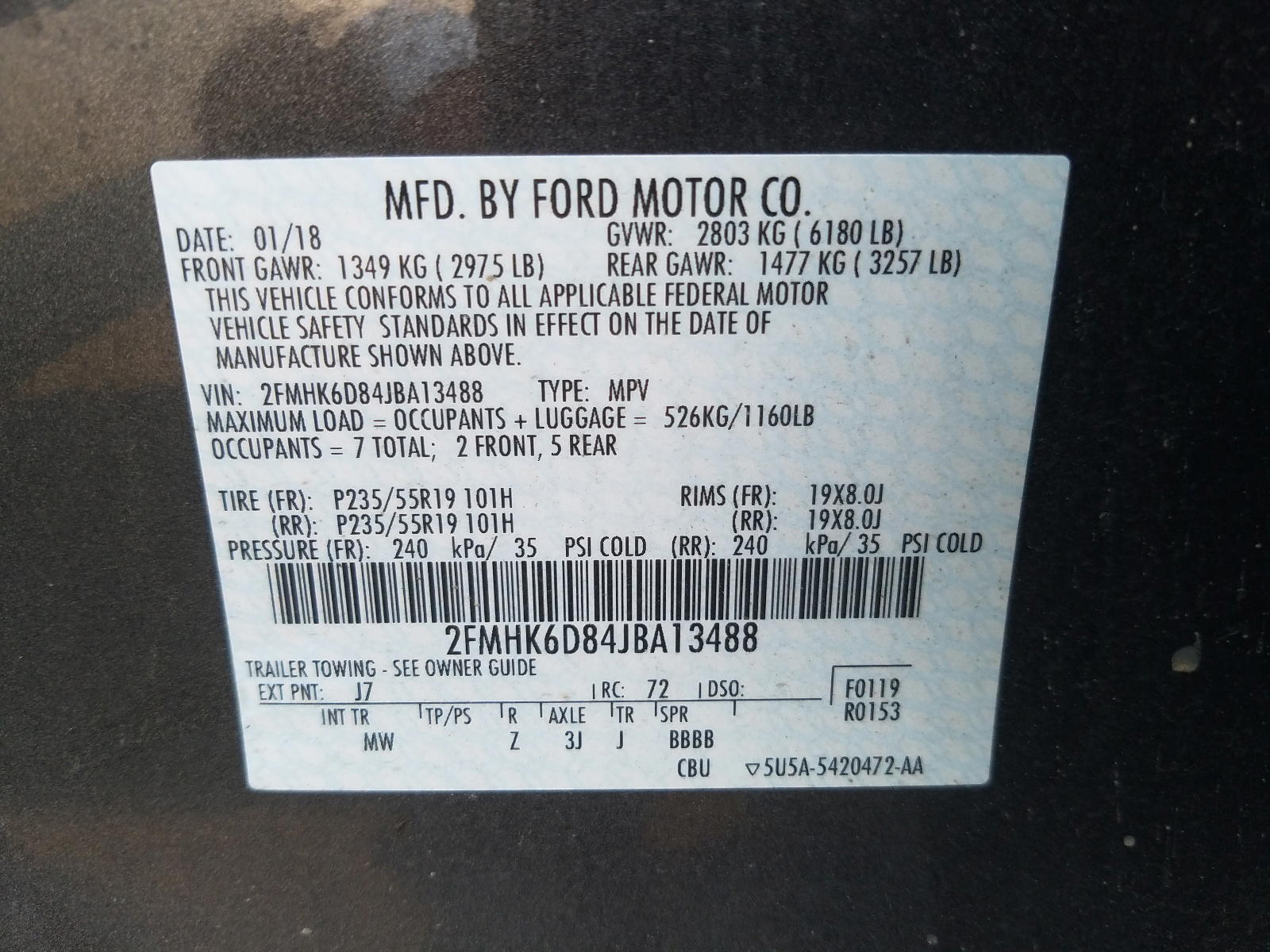 Photo 10 from auction – 2018 FORD FLEX LIMIT with VIN 2FMHK6D84JBA13488