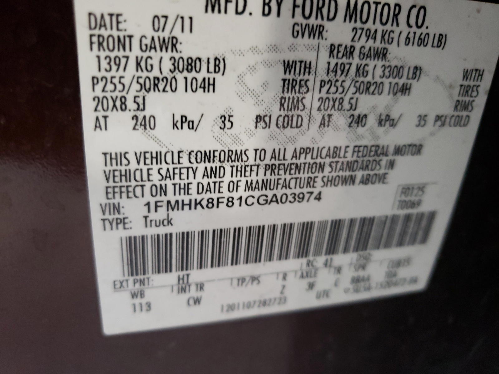 Photo 10 from auction – 2012 FORD EXPLORER L with VIN 1FMHK8F81CGA03974