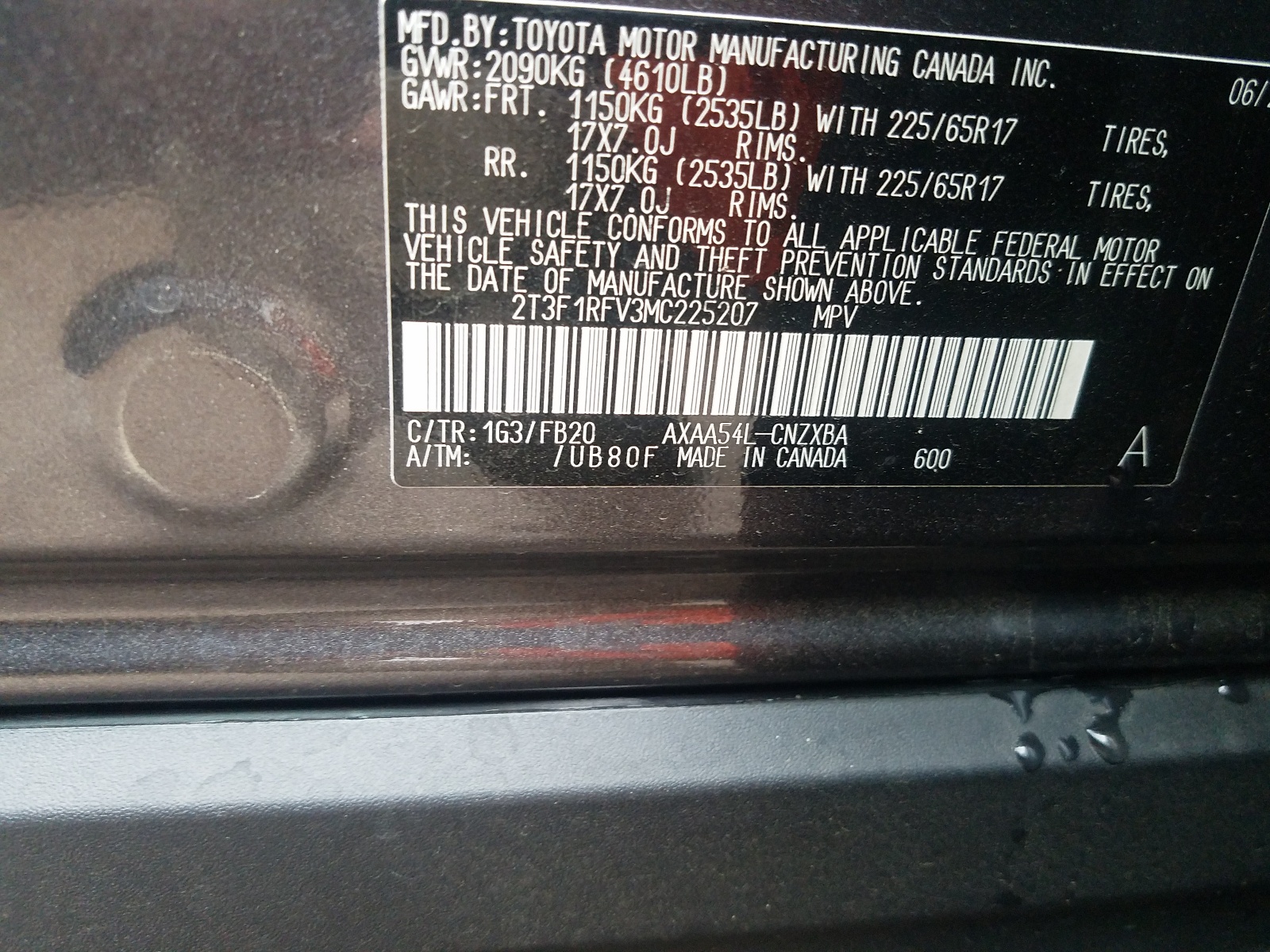 Photo 10 from auction – 2021 TOYOTA RAV4 LE with VIN 2T3F1RFV3MC225207