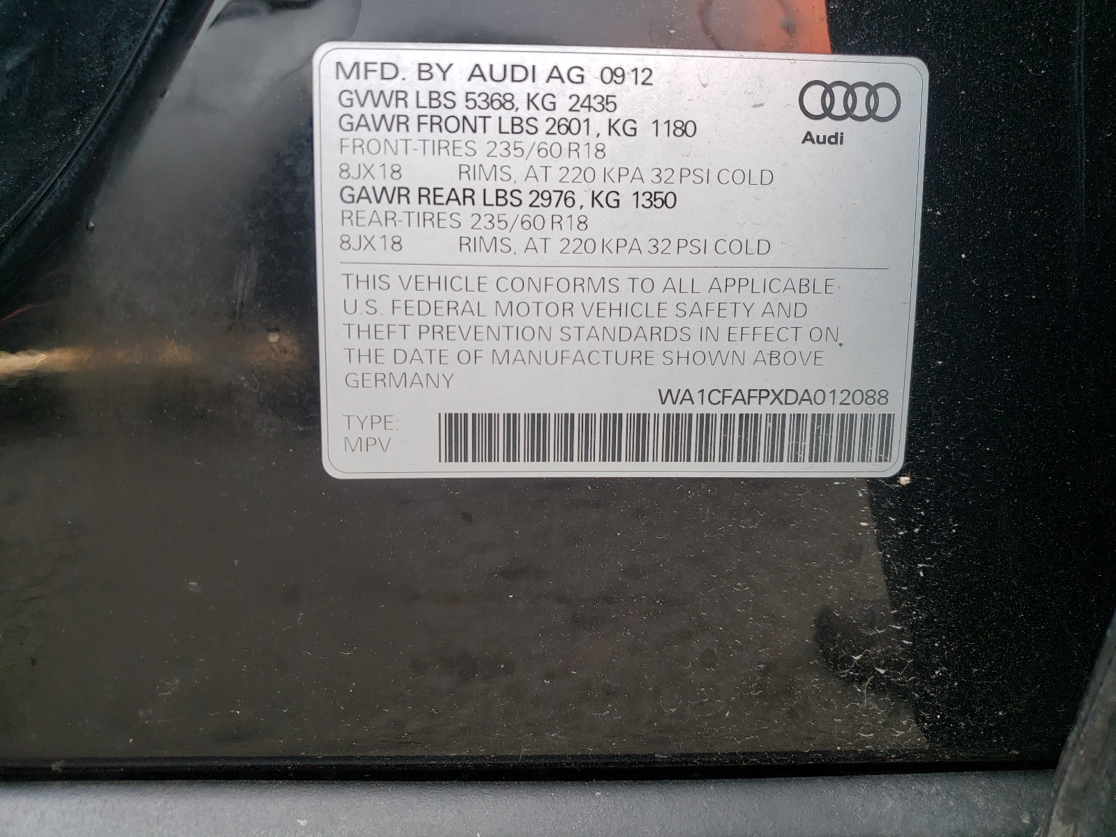 صورة رقم 10 من المزاد - 2013 AUDI Q5 PREMIUM مع VIN WA1CFAFPXDA012088