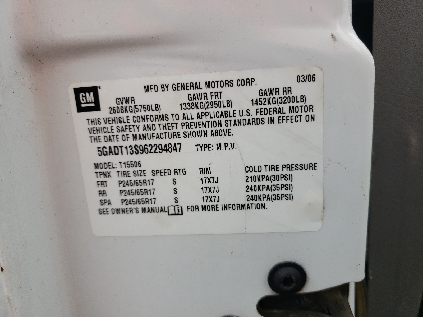 Zdjęcie 10 z aukcji – 2006 BUICK RAINIER CX z VIN 5GADT13S962294847