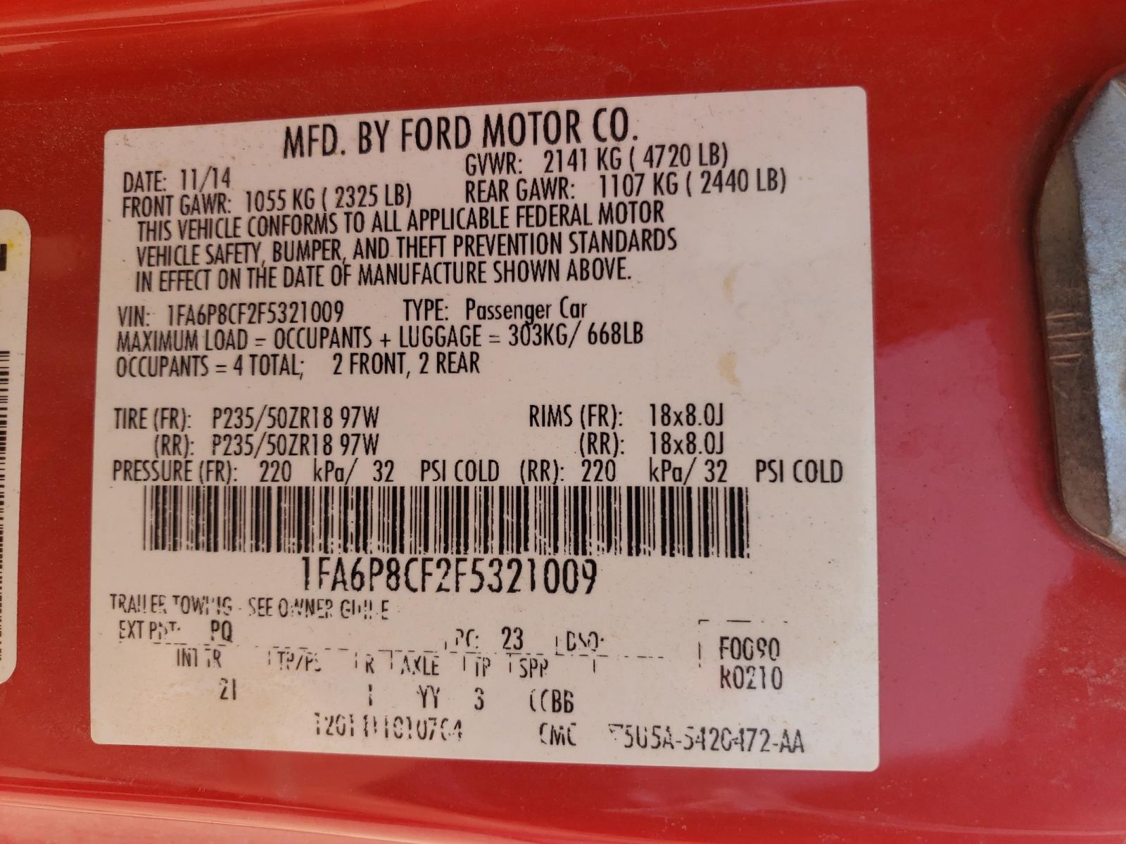 Photo 10 from auction – 2015 FORD MUSTANG GT with VIN 1FA6P8CF2F5321009