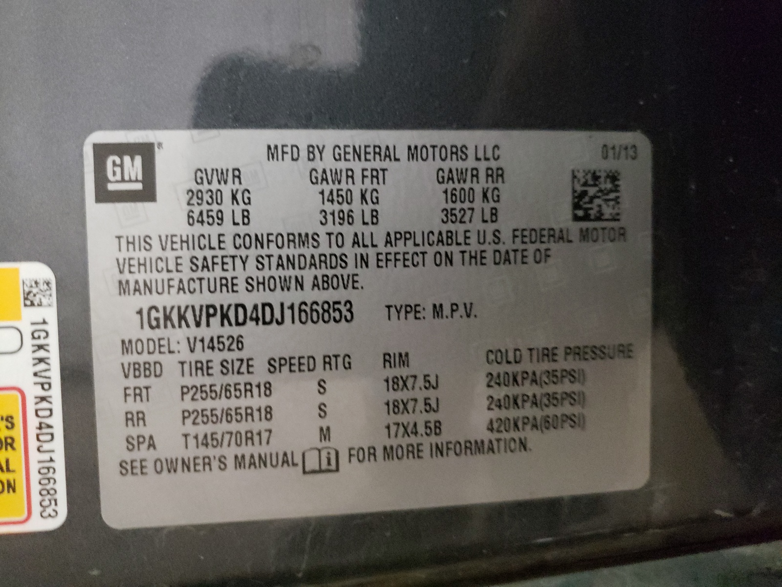 Photo 10 from auction – 2013 GMC ACADIA SLE with VIN 1GKKVPKD4DJ166853