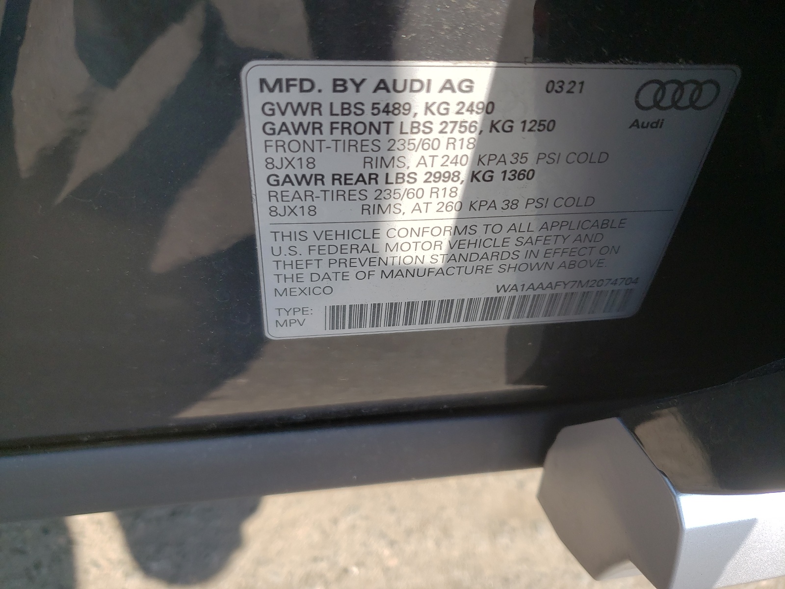 Photo 10 from auction – 2021 AUDI Q5 PREMIUM with VIN WA1AAAFY7M2074704