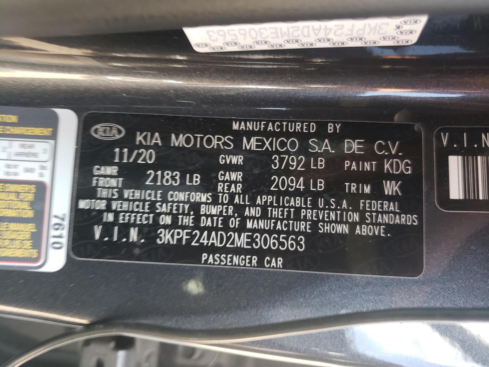 Photo 10 from auction – 2021 KIA FORTE FE with VIN 3KPF24AD2ME306563