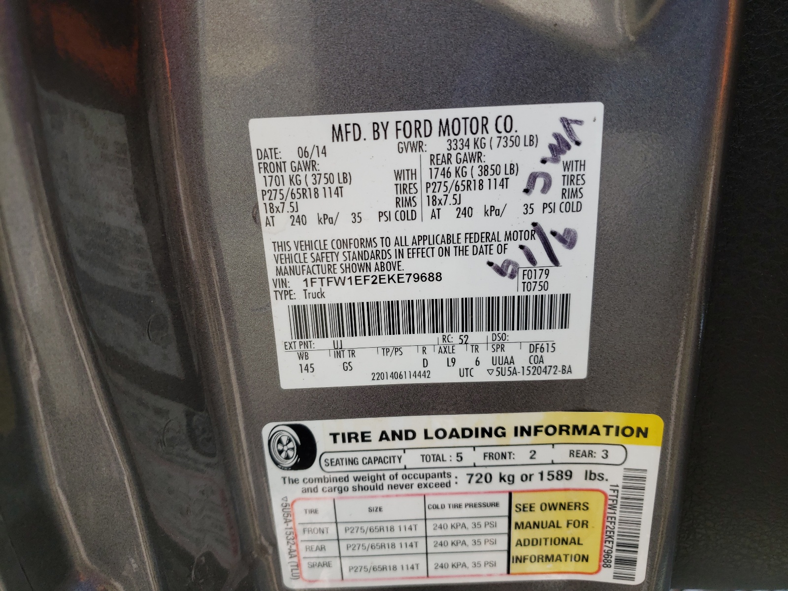 Photo 10 from auction – 2014 FORD F150 SUPER with VIN 1FTFW1EF2EKE79688