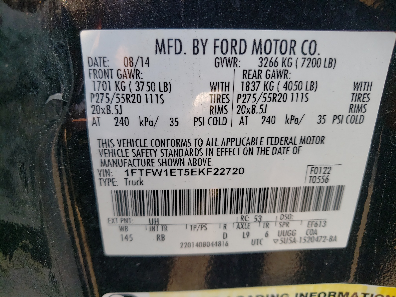 Photo 10 from auction – 2014 FORD F150 SUPER with VIN 1FTFW1ET5EKF22720