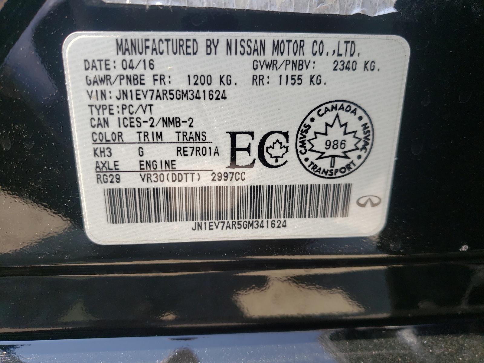 Photo 10 from auction – 2016 INFINITI Q50 PREMIU with VIN JN1EV7AR5GM341624