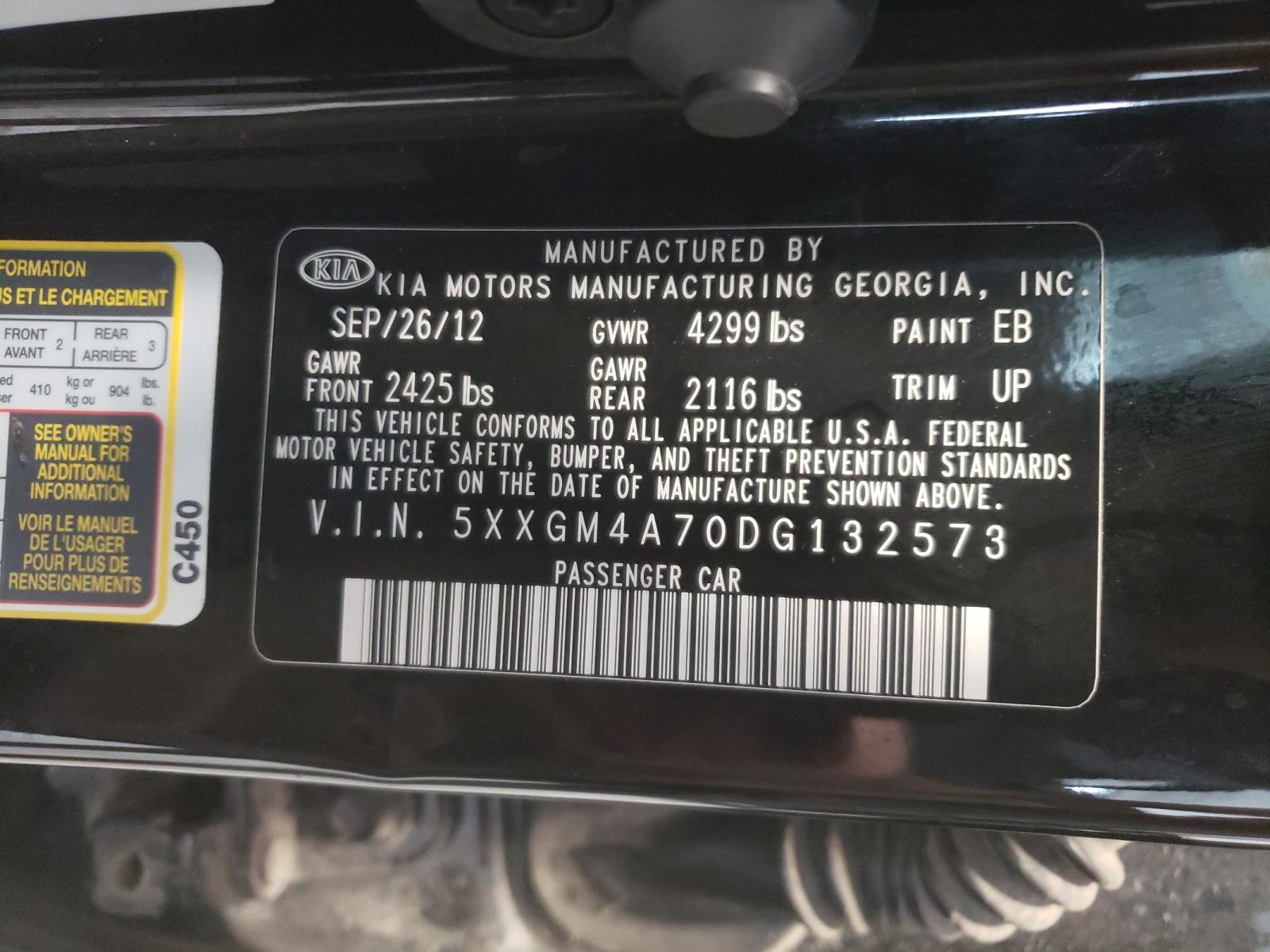 Photo 10 from auction – 2013 KIA OPTIMA LX with VIN 5XXGM4A70DG132573
