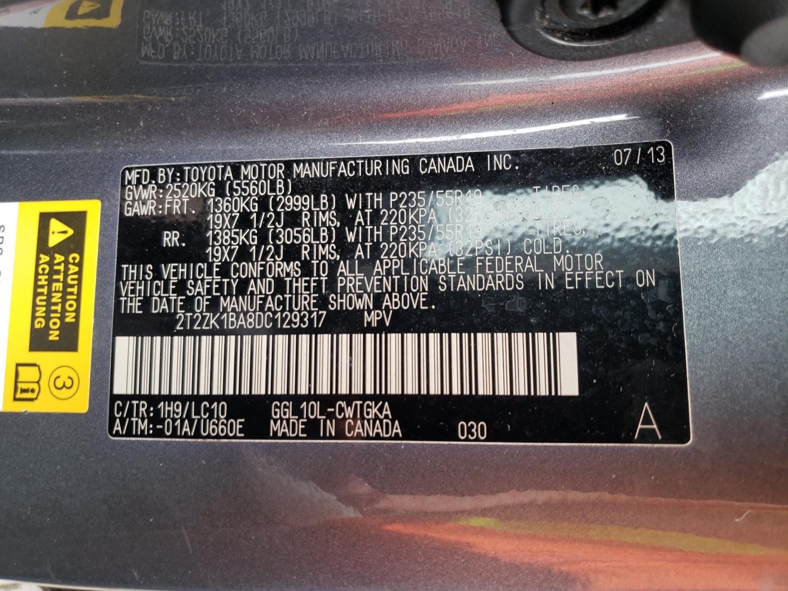 Photo 10 from auction – 2013 LEXUS RX 350 with VIN 2T2ZK1BA8DC129317