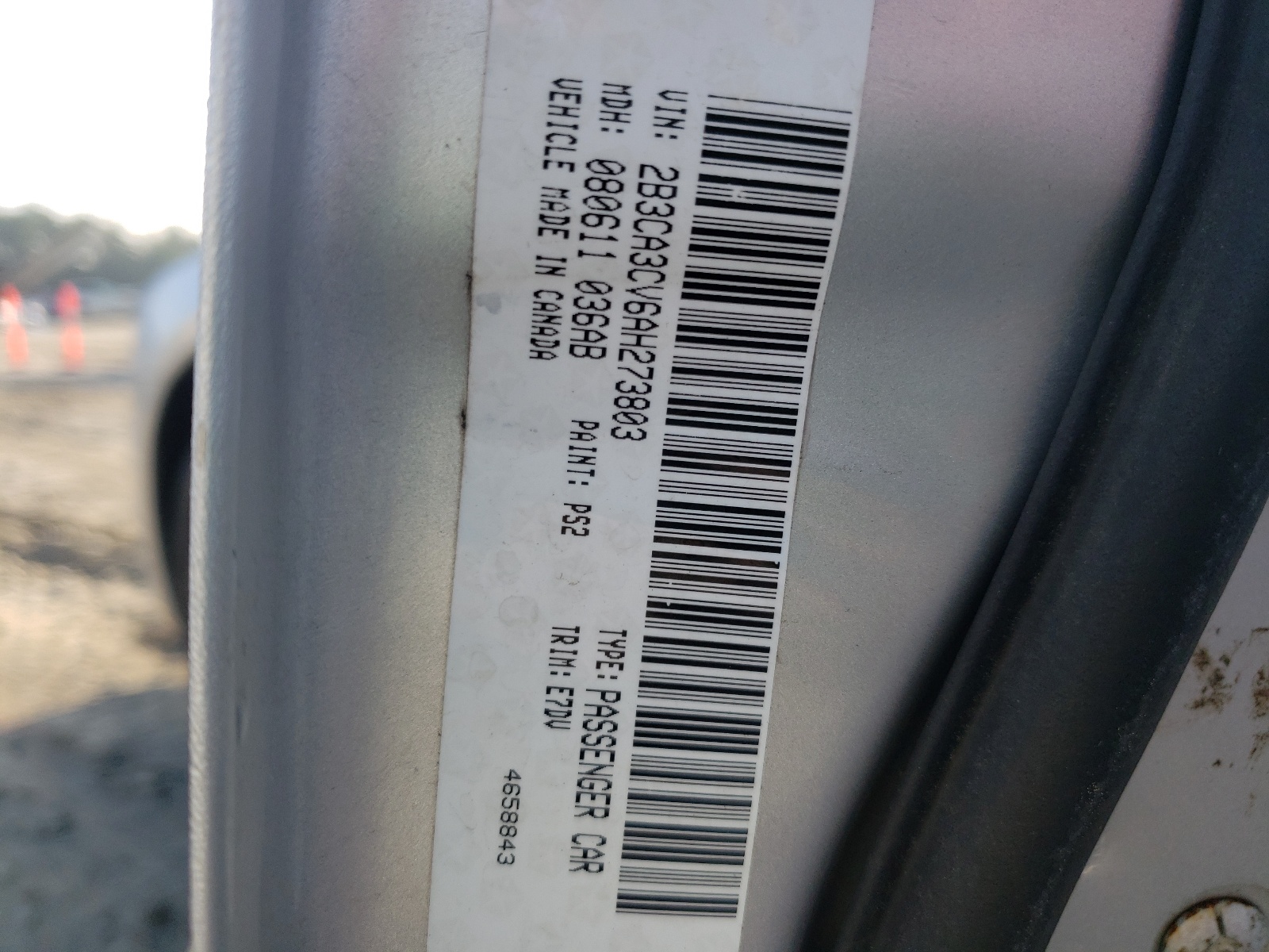 Photo 10 from auction – 2010 DODGE CHARGER SX with VIN 2B3CA3CV6AH273803