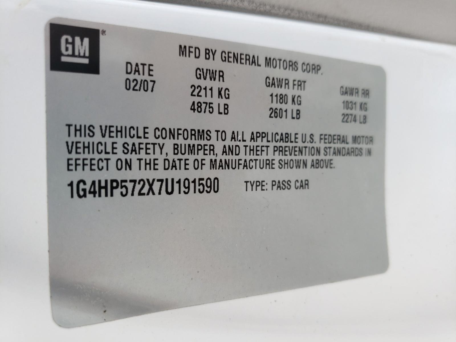 Photo 10 from auction – 2007 BUICK LUCERNE CX with VIN 1G4HP572X7U191590